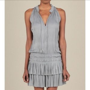 anthropologie current air pleated smocked waist sleeveless grey mini dress small